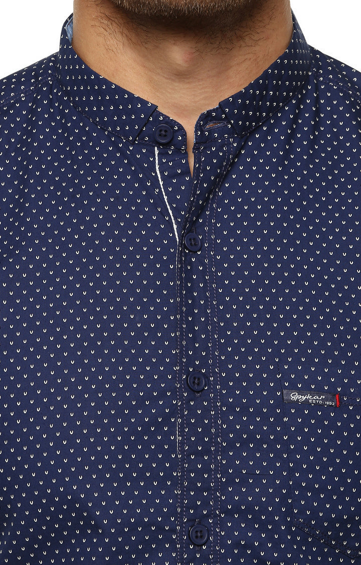 Spykar Men'S Blue Cotton Printed Casual Shirts