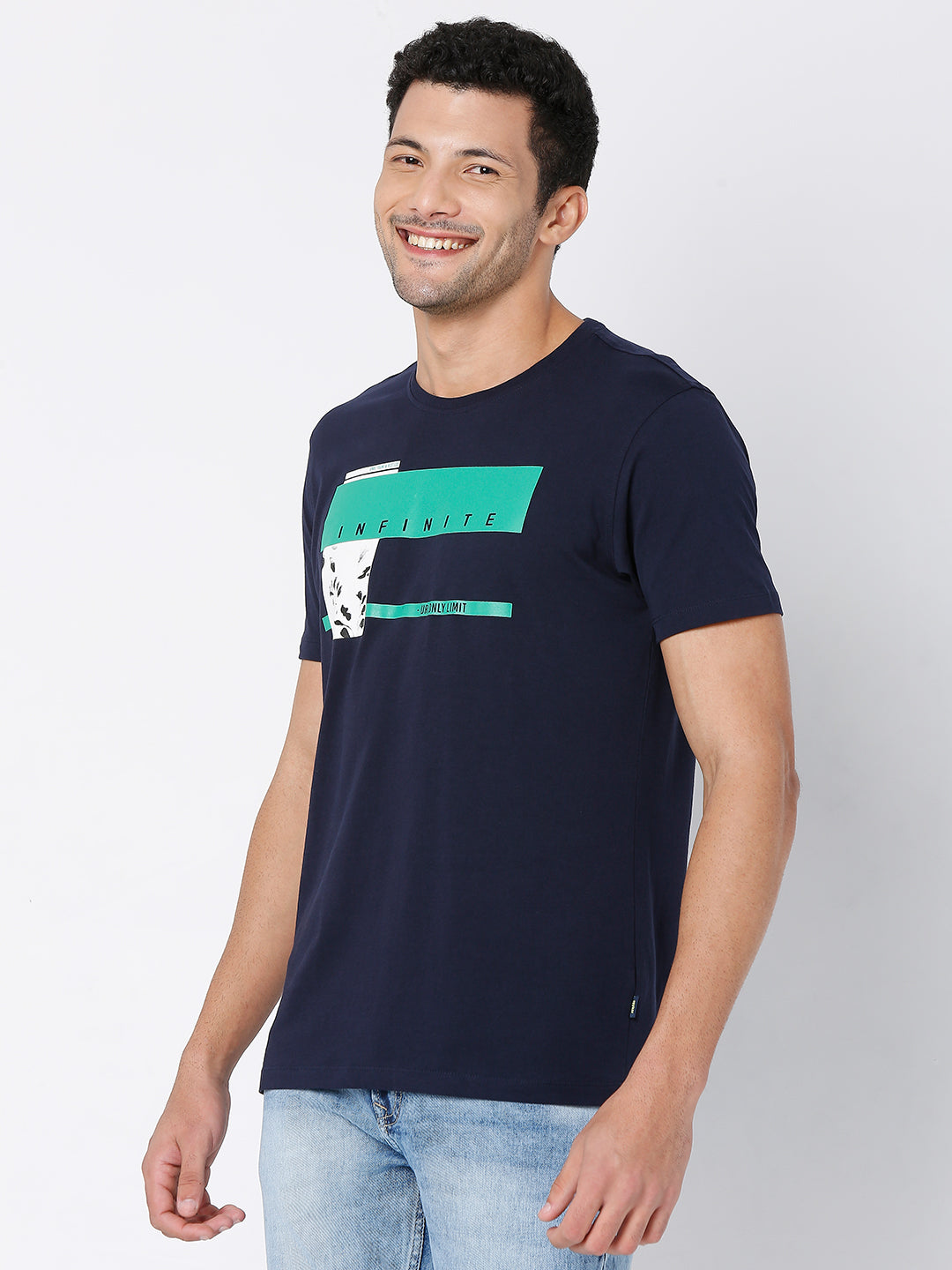 Spykar Men Navy Blue Cotton Half Sleeve Printed Casual T-Shirt