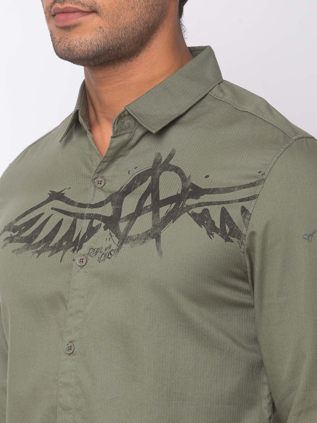 Spykar Men Olive Green Cotton Slim Fit Shirt