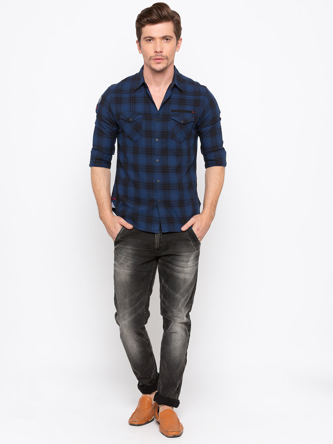 Spykar Men Black Checked Slim Fit Casual Shirt