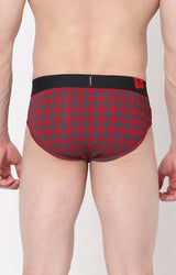 Maroon-Check Cotton Brief For Men Premium- Underjeans By Spykar