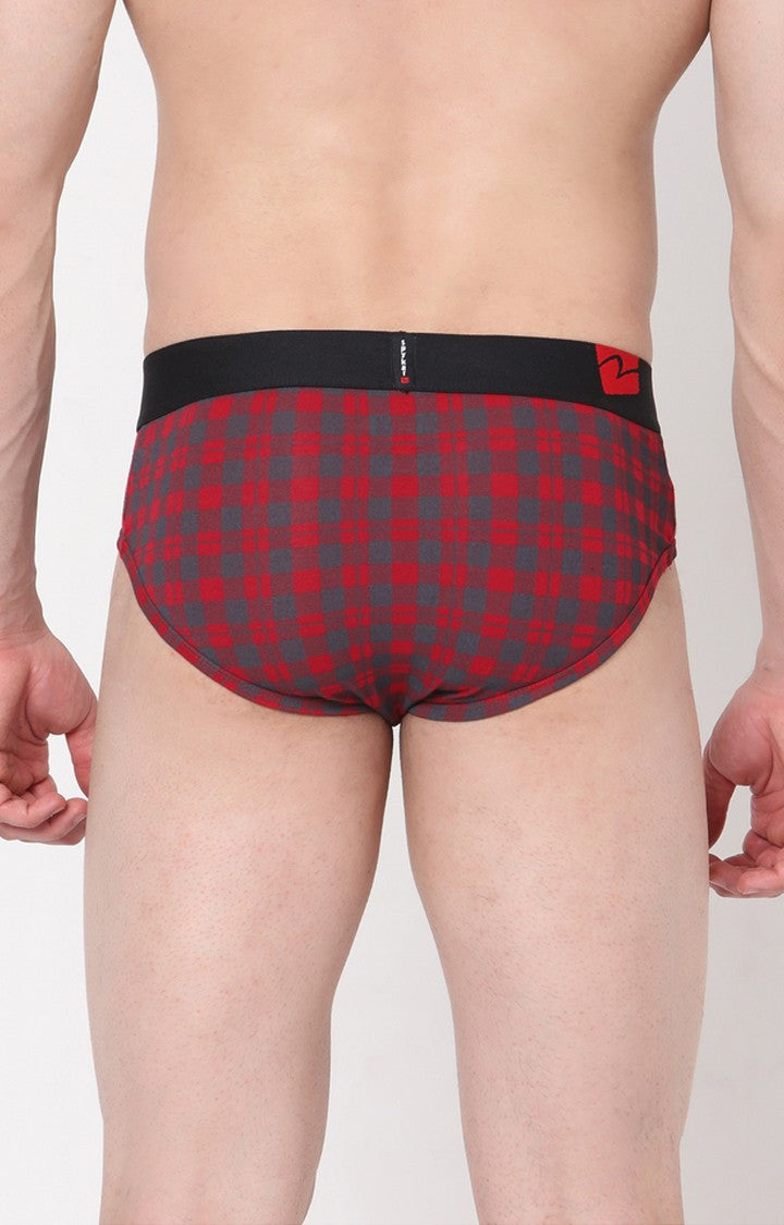 Maroon-Check Cotton Brief For Men Premium- Underjeans By Spykar