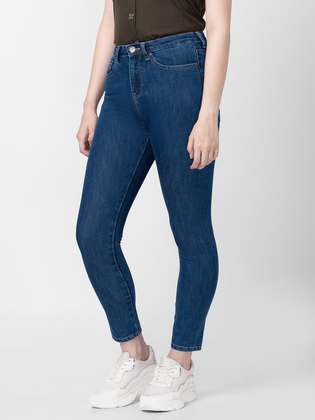 Spykar Women Mid Blue Cotton Super Skinny Ankle Length Jeans (Alexa)