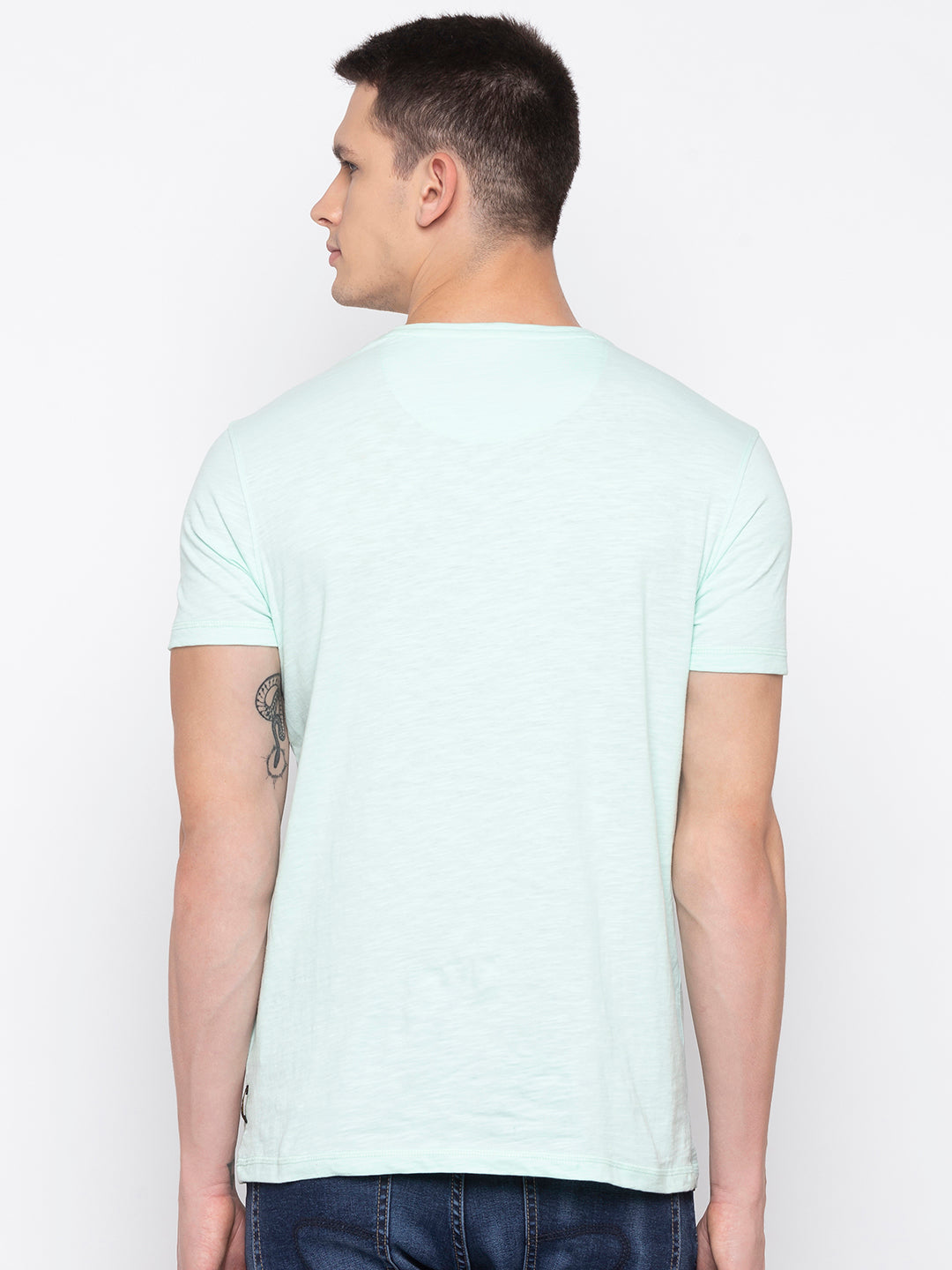 Spykar Men Aqua Printed Slim Fit T-Shirt