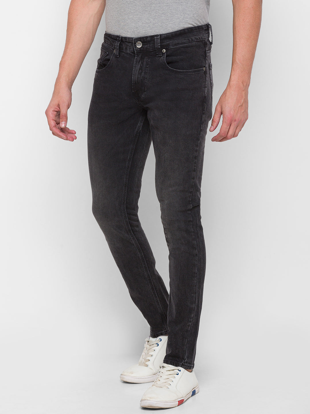 Spykar Men Black Cotton Super Slim Fit Tapered Length Jeans (Super Skinny)