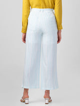 Spykar White Cotton blend Bootcut Fit Ankle Length Striped Trousers