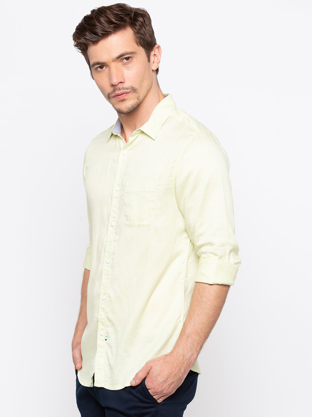 Spykar Slim Fit Men Yellow Cotton Casual Shirt