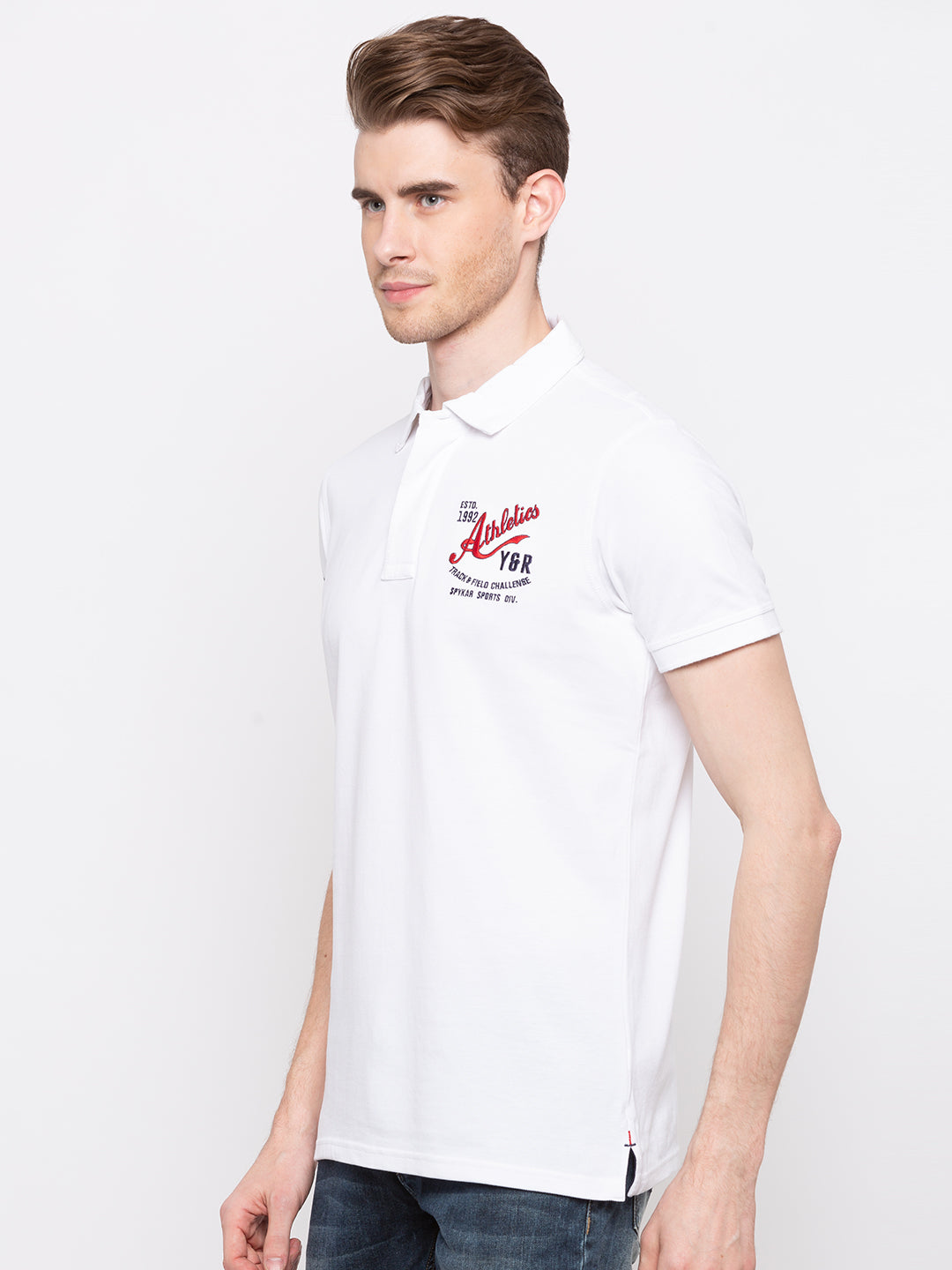 Spykar Men White Cotton Slim Fit Polo T-Shirt