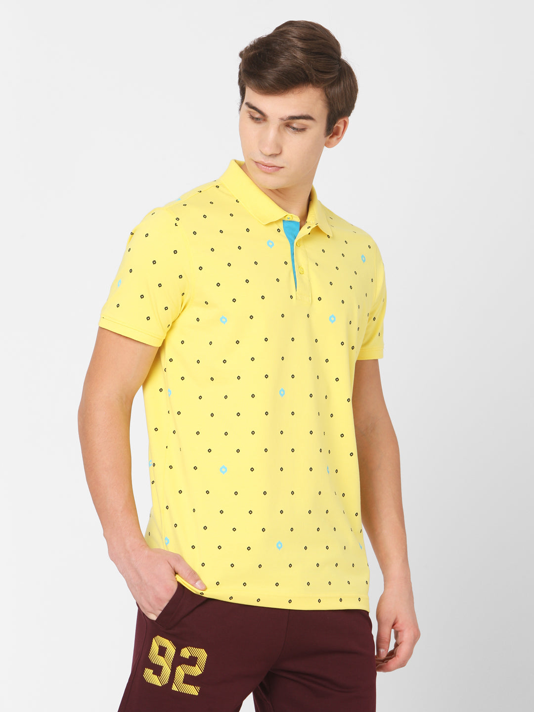 Spykar Men Yellow Cotton Slim Fit Polo T-Shirt