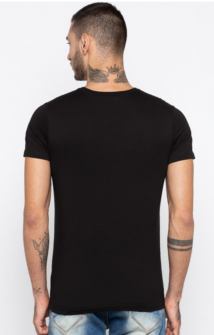 Spykar Black Printed Slim Fit Men T-Shirts