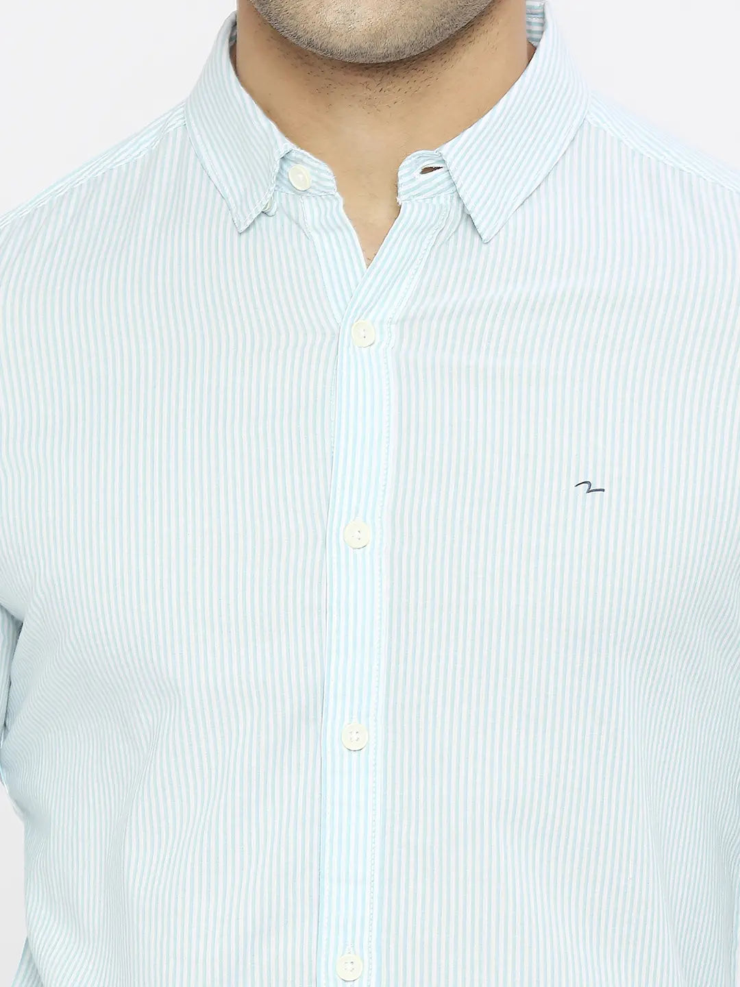 Spykar Men Cool Blue Cotton Slim Fit Full Sleeve Striped Shirt