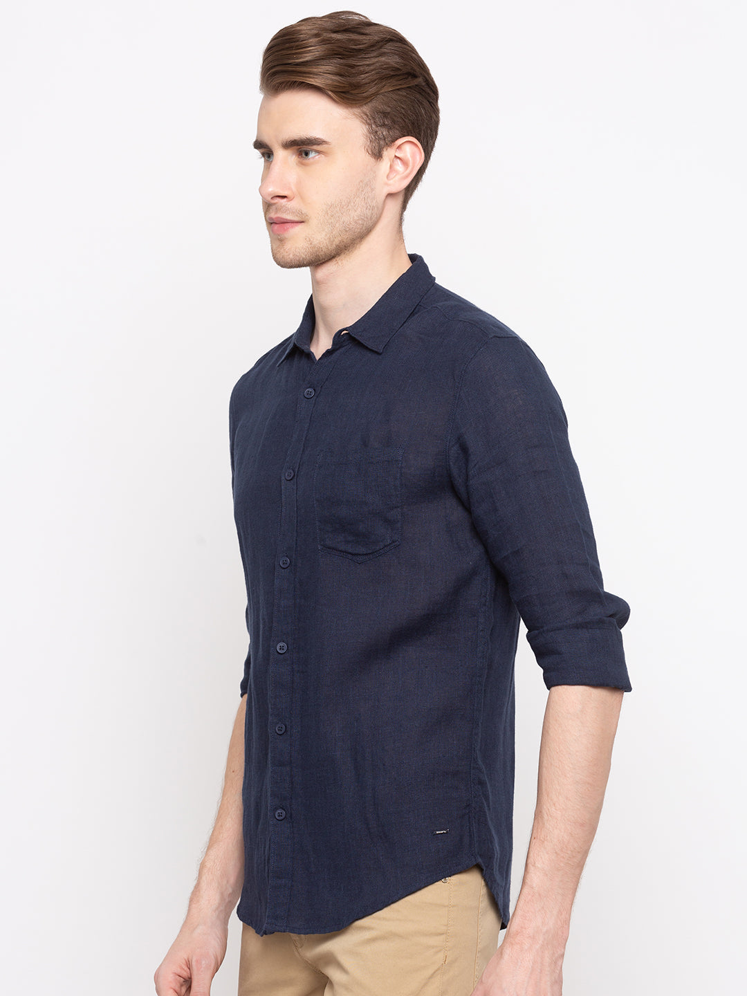 Spykar Men Navy Solid Slim Fit Casual Shirt