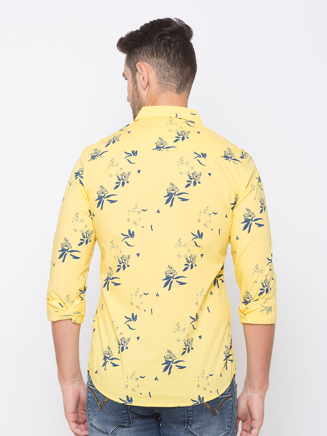 Spykar Slim Fit Men Yellow Cotton Casual Shirts