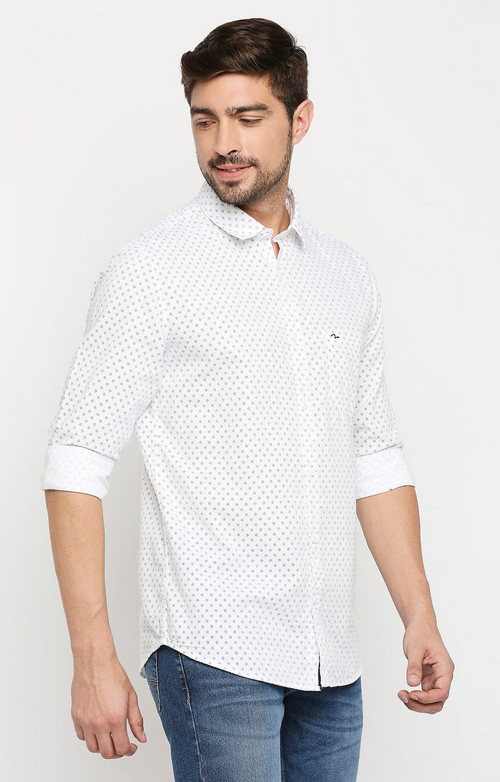 Spykar Men White Cotton Regular Fit Full Sleeve Casual Shirt