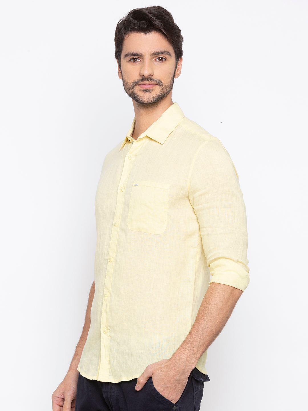 Spykar Men Yellow Solid Slim Fit Casual Shirt