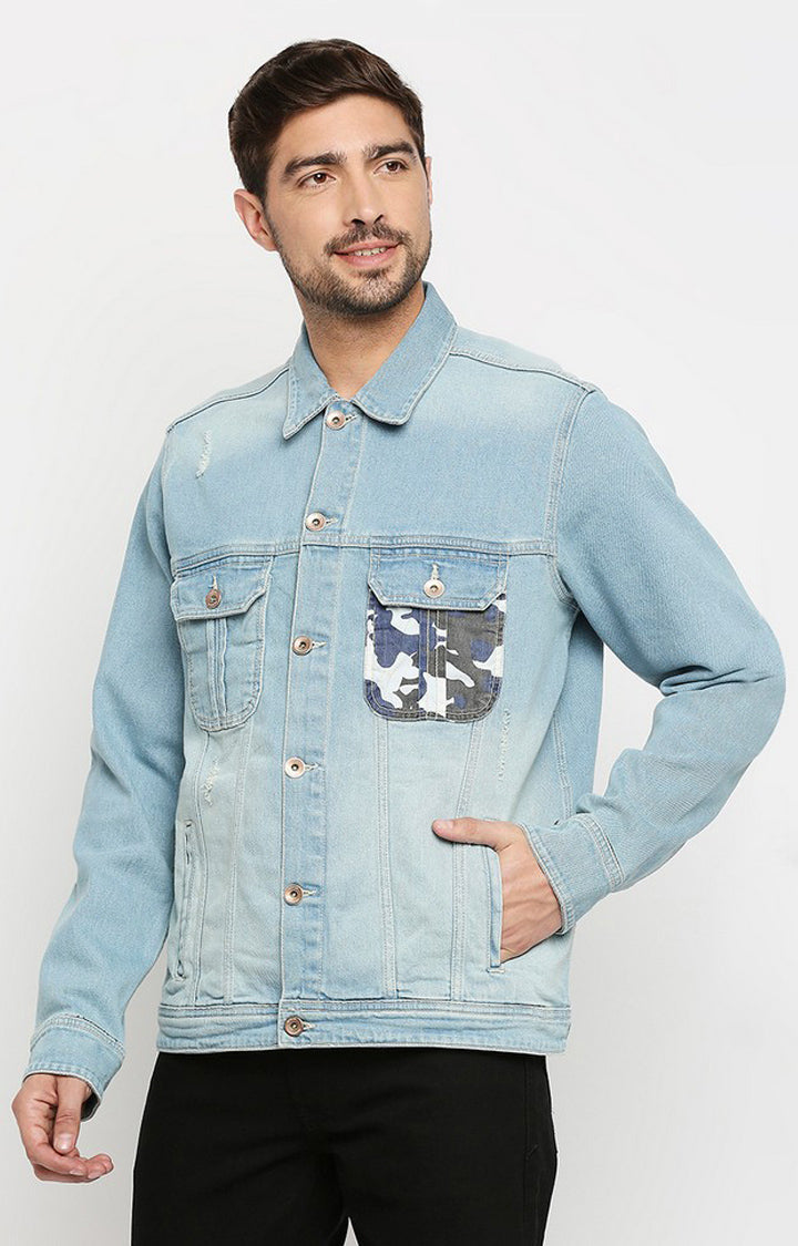 Spykar Men Blue Cotton Slim Fit Denim Jacket