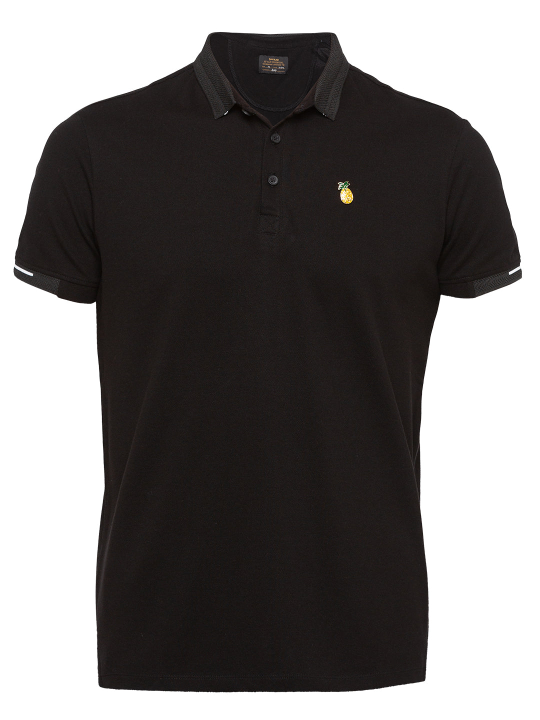 Spykar Men Black Cotton Slim Fit Polo T-Shirt