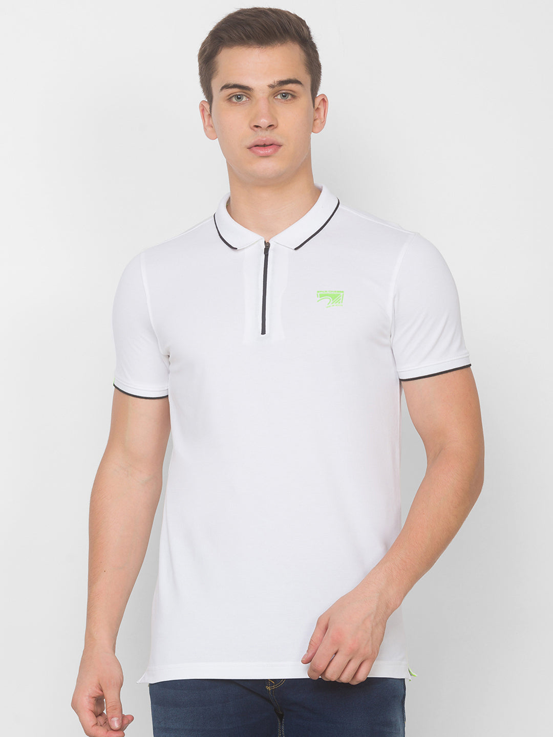 Spykar Men White Cotton Slim Fit Polo T-Shirt