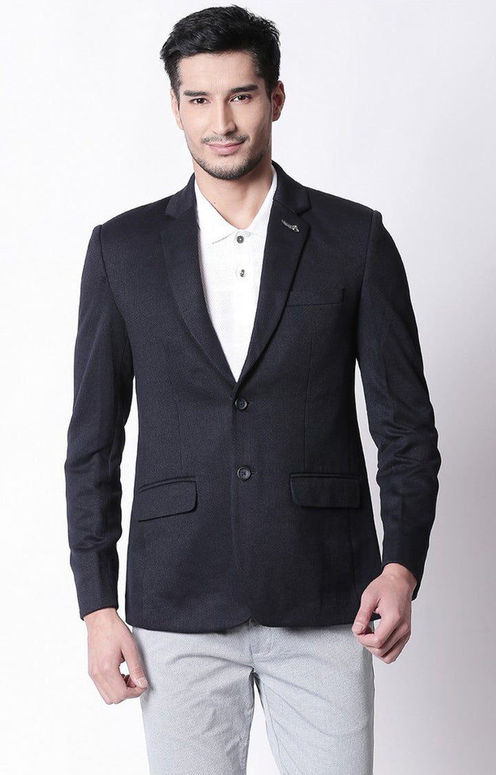 Spykar Blue Cotton Regular Fit Blazer For Men