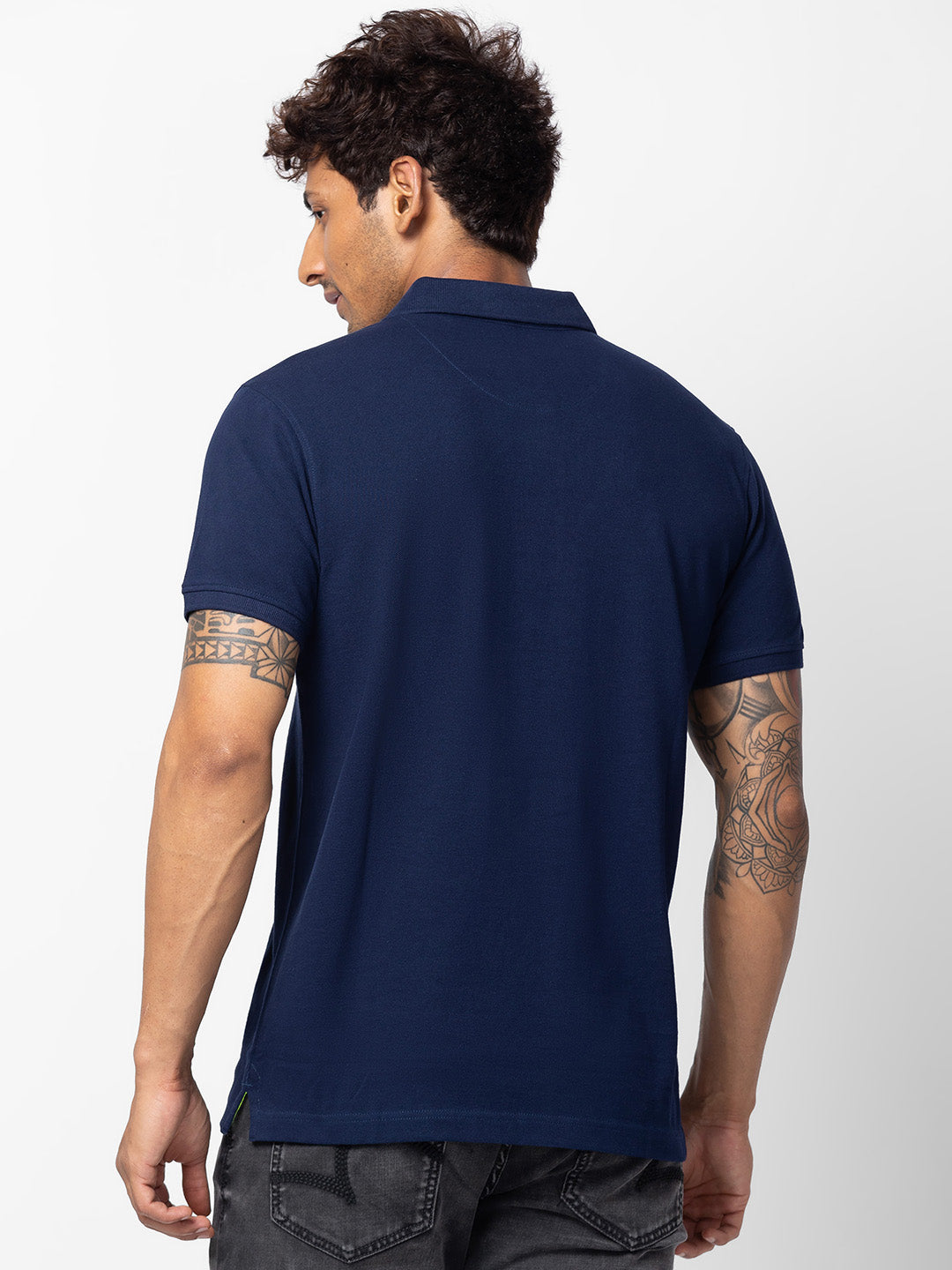 Spykar Men Navy Blue Cotton Regular Fit Half Sleeve Plain Polo T-Shirt