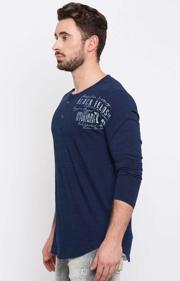 Spykar Blue Solid Slim Fit Men T-Shirts