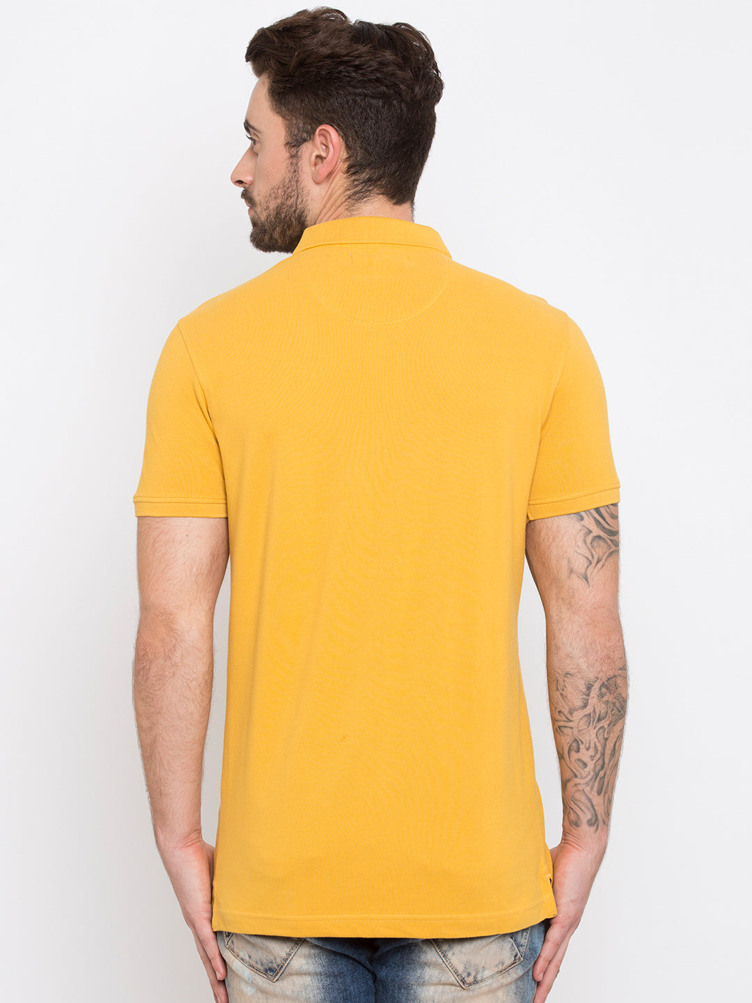 Spykar Yellow Solid Slim Fit Polo Tshirt For Men