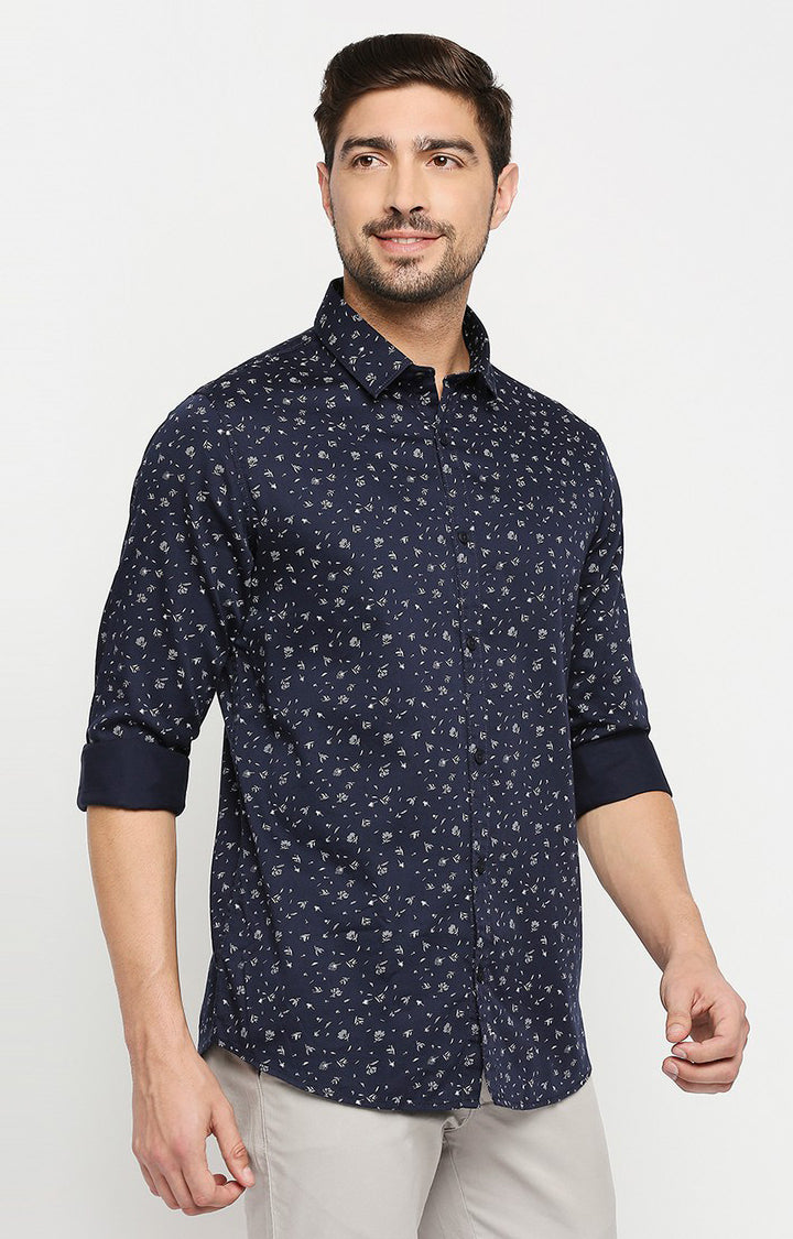 Spykar Men Navy Blue Cotton Regular Fit Full Sleeve Casual Shirt