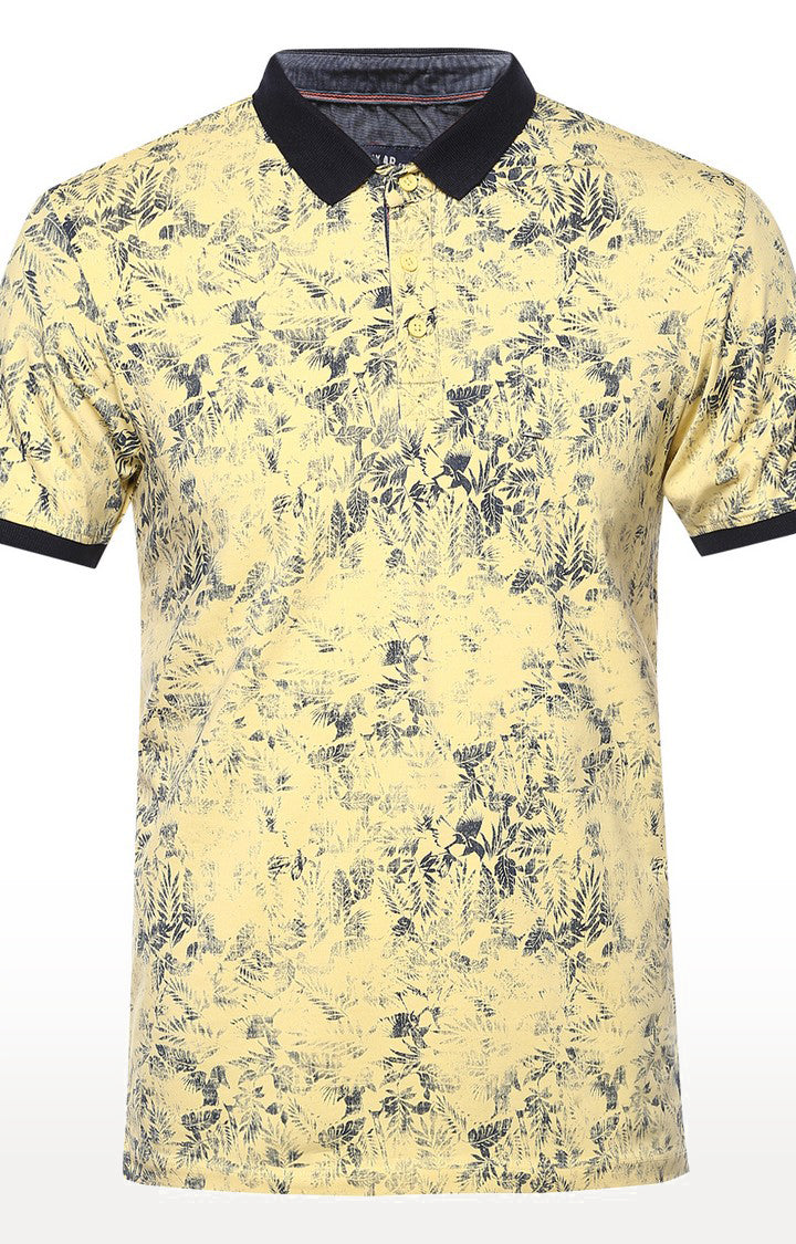 Spykar Yellow Cotton Slim Fit Polo T-Shirt For Men