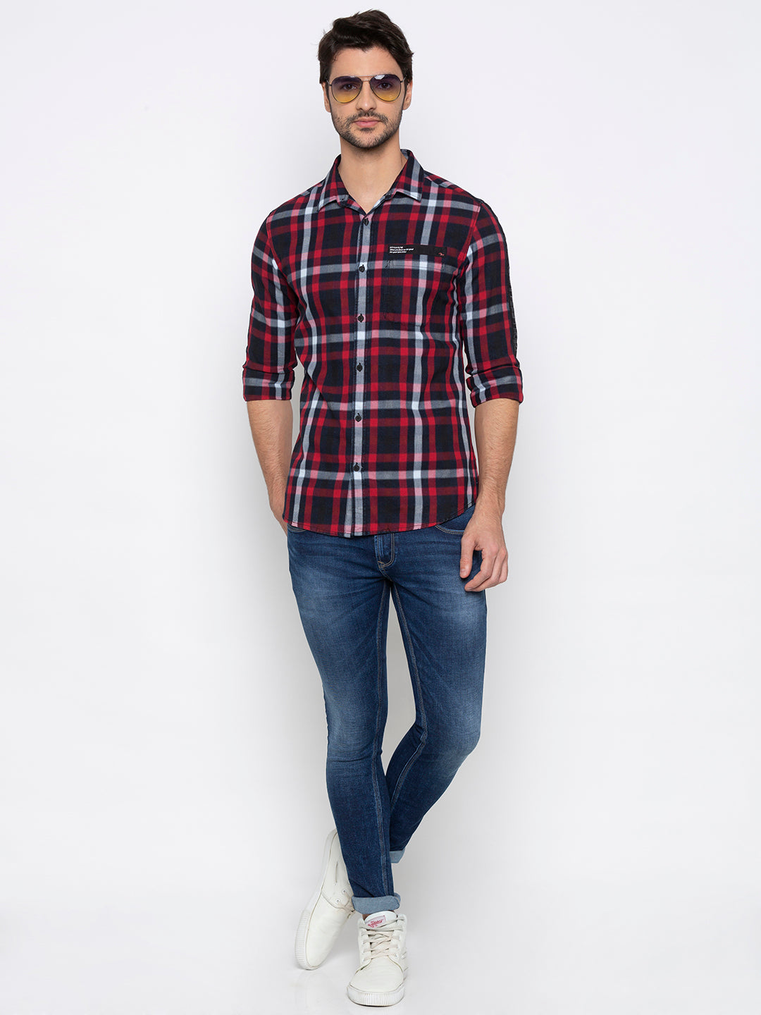 Spykar Men Red Checked Slim Fit Casual Shirt