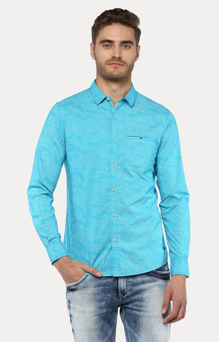 Spykar Men'S Blue Cotton Melange Casual Shirts