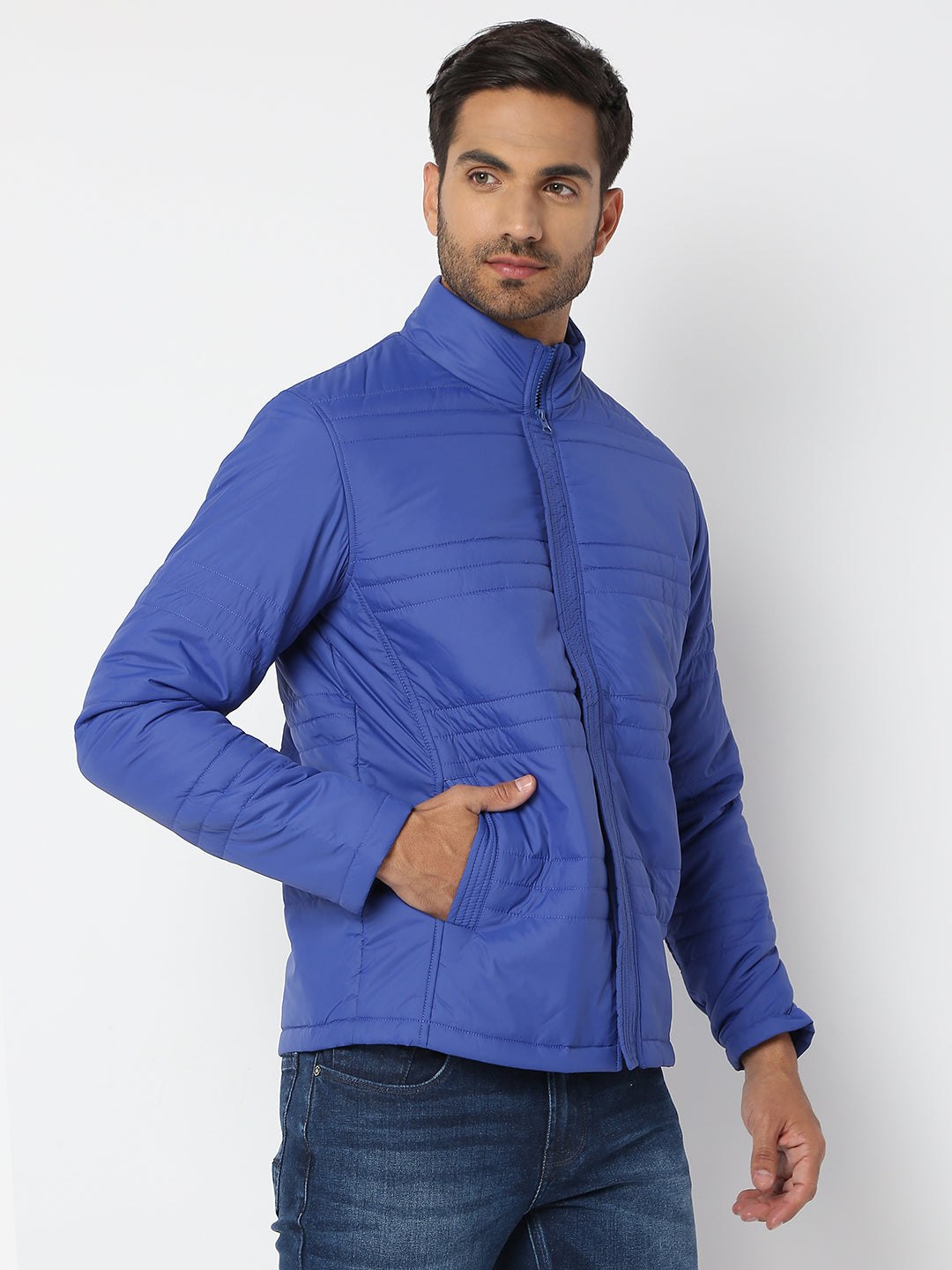 Spykar Men Royal Blue Nylon Regular Fit Jacket