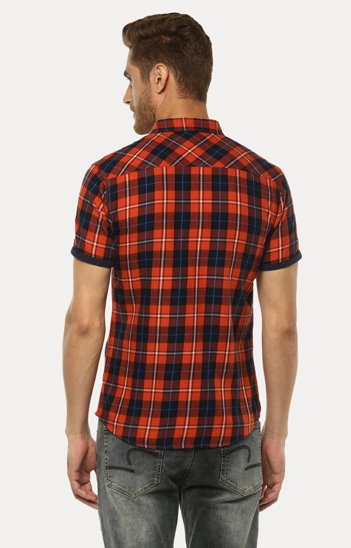 Spykar Men'S Orange Cotton Checked Casual Shirts