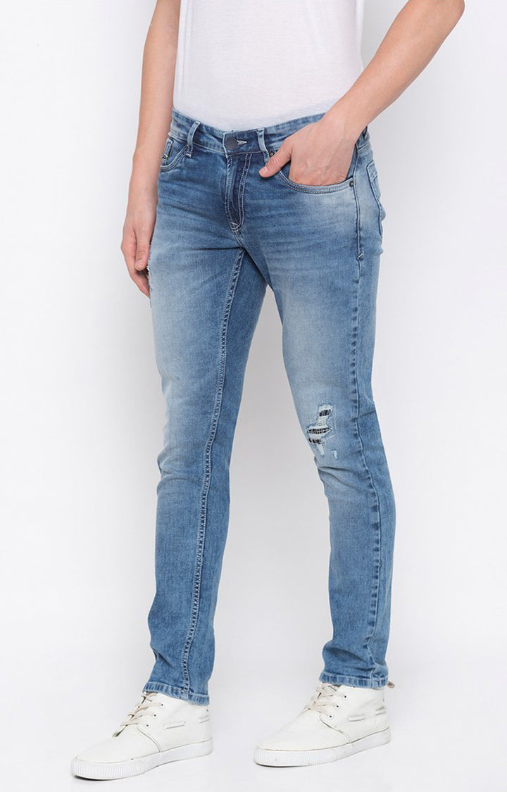 Spykar Blue Cotton Slim Fit Jeans For Men