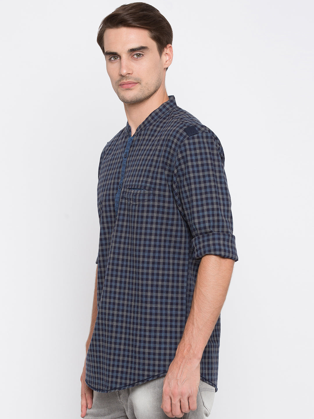 Spykar Men Blue Checked Slim Fit Shirt