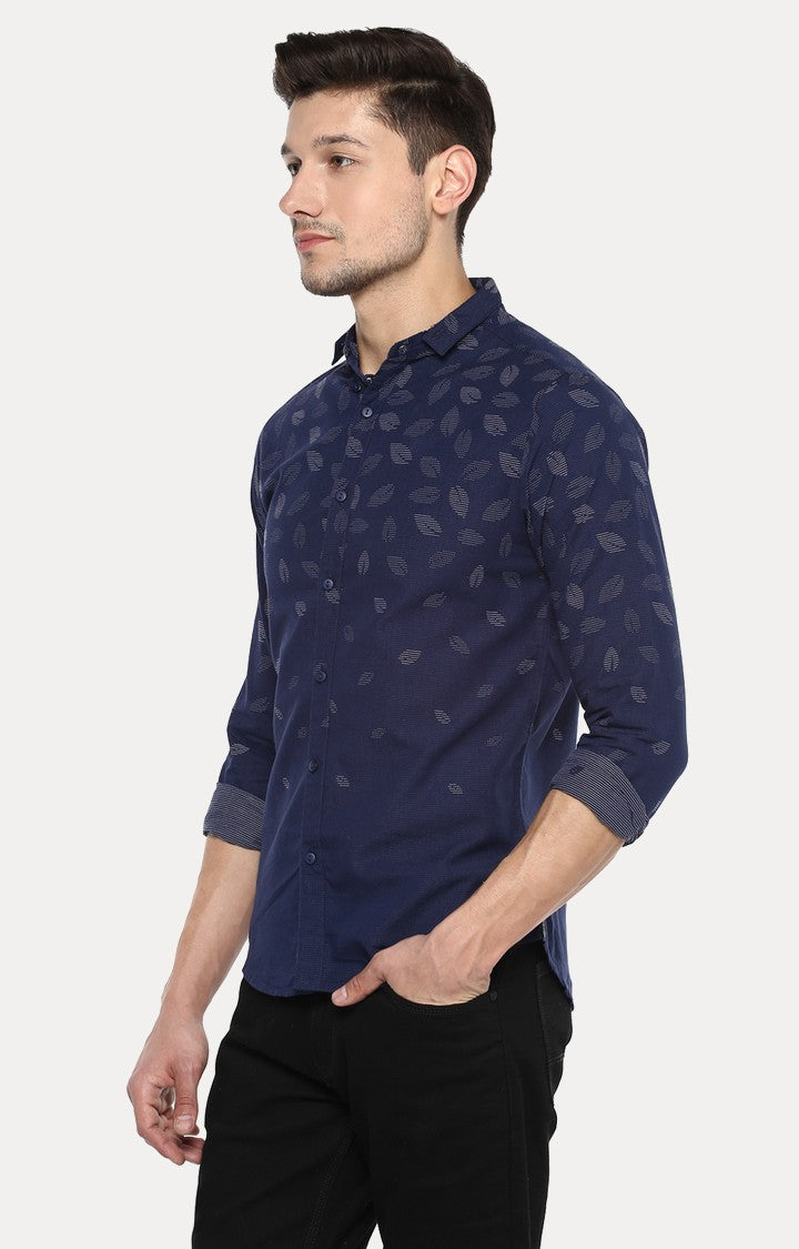 Spykar Men'S Blue Cotton Printed Casual Shirts