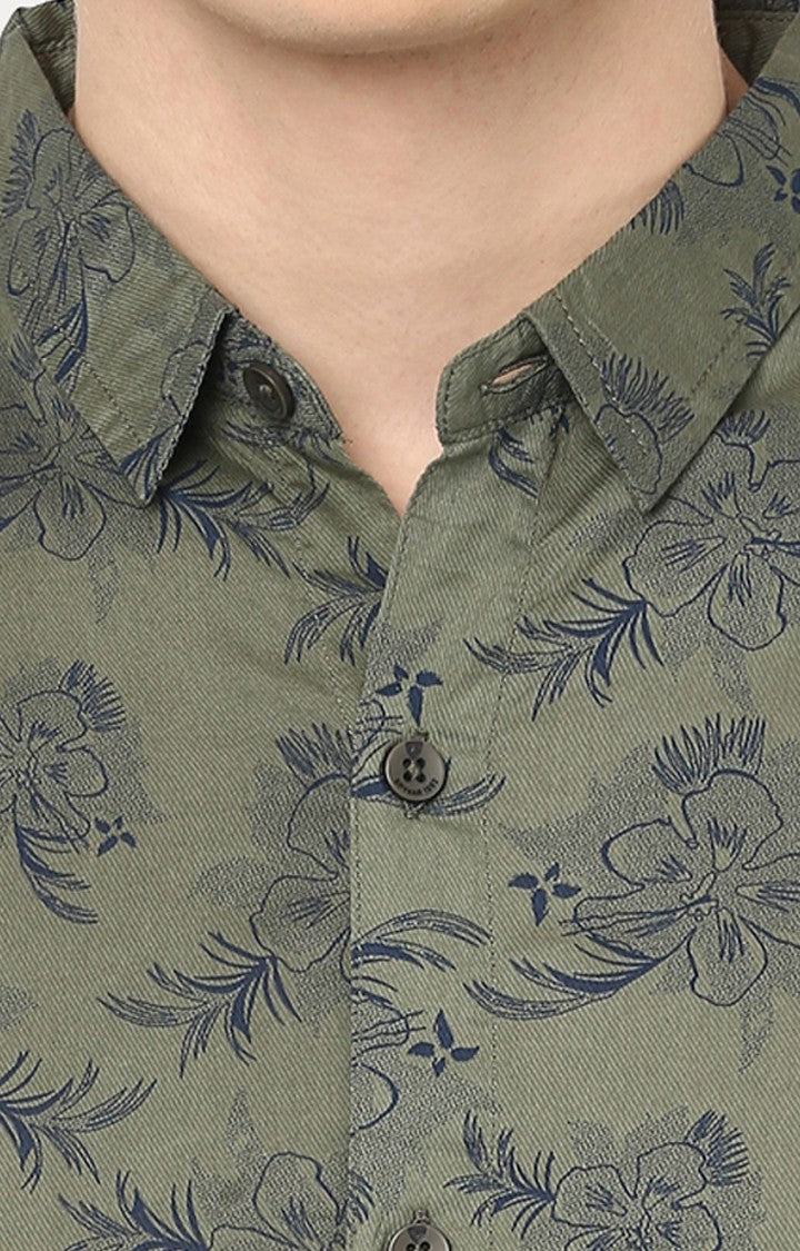 Spykar Men'S Green Cotton Printed Casual Shirts