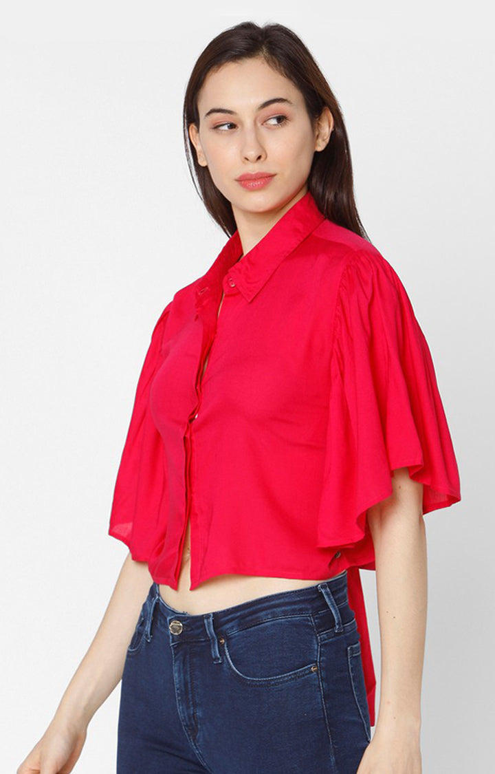 Spykar Slim Fit Fuschia Pink Cotton Women Shirt