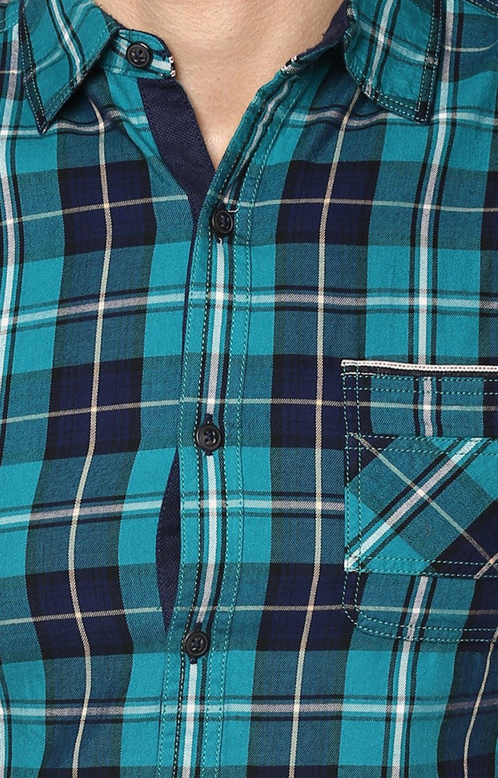 Spykar Men'S Green Cotton Checked Casual Shirts