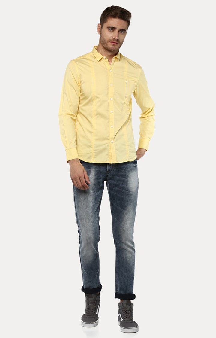 Spykar Men'S Yellow Cotton Solid Casual Shirts