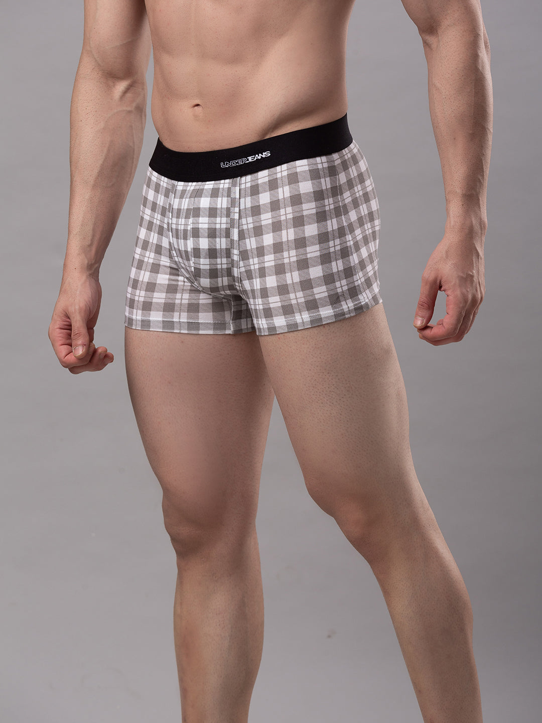 Men Premium White-Check Cotton Blend Trunk- Underjeans By Spykar