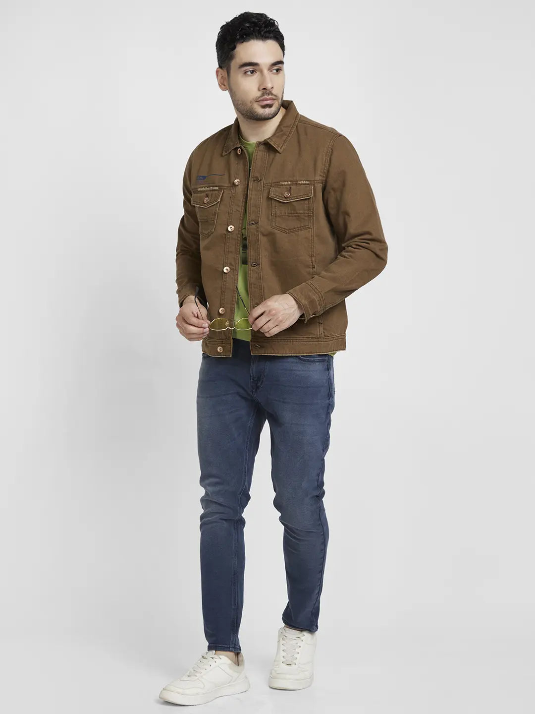 Spykar Men American Khaki Cotton Regular Fit Denim Jacket