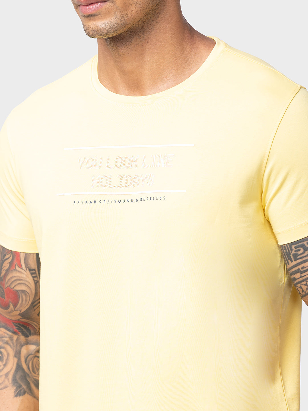 Spykar Men Yellow Cotton Regular Fit Half Sleeve Printed T-Shirt