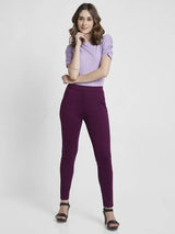 Spykar Women Digitallavender Blended Slim Fit Half Sleeve Boat Neck Plain Crop Tshirt