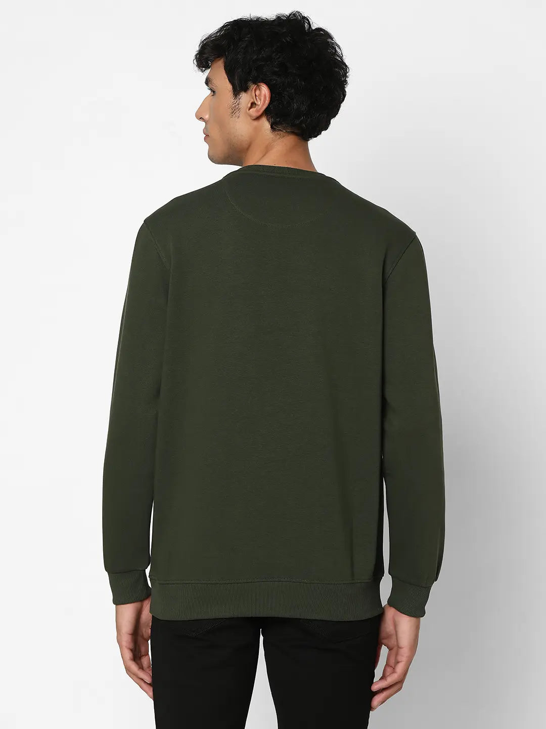 Spykar Men Rifle Green Blended Slim Fit Full Sleeve Round Neck Plain Casual Sweatshirt
