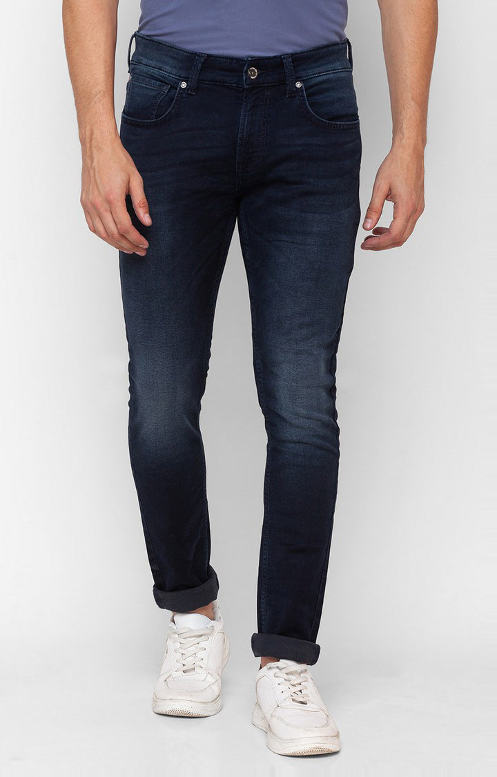 Spykar Dark Indigo Cotton Super Slim Fit Tapered Length Jeans For Men (Super Skinny)
