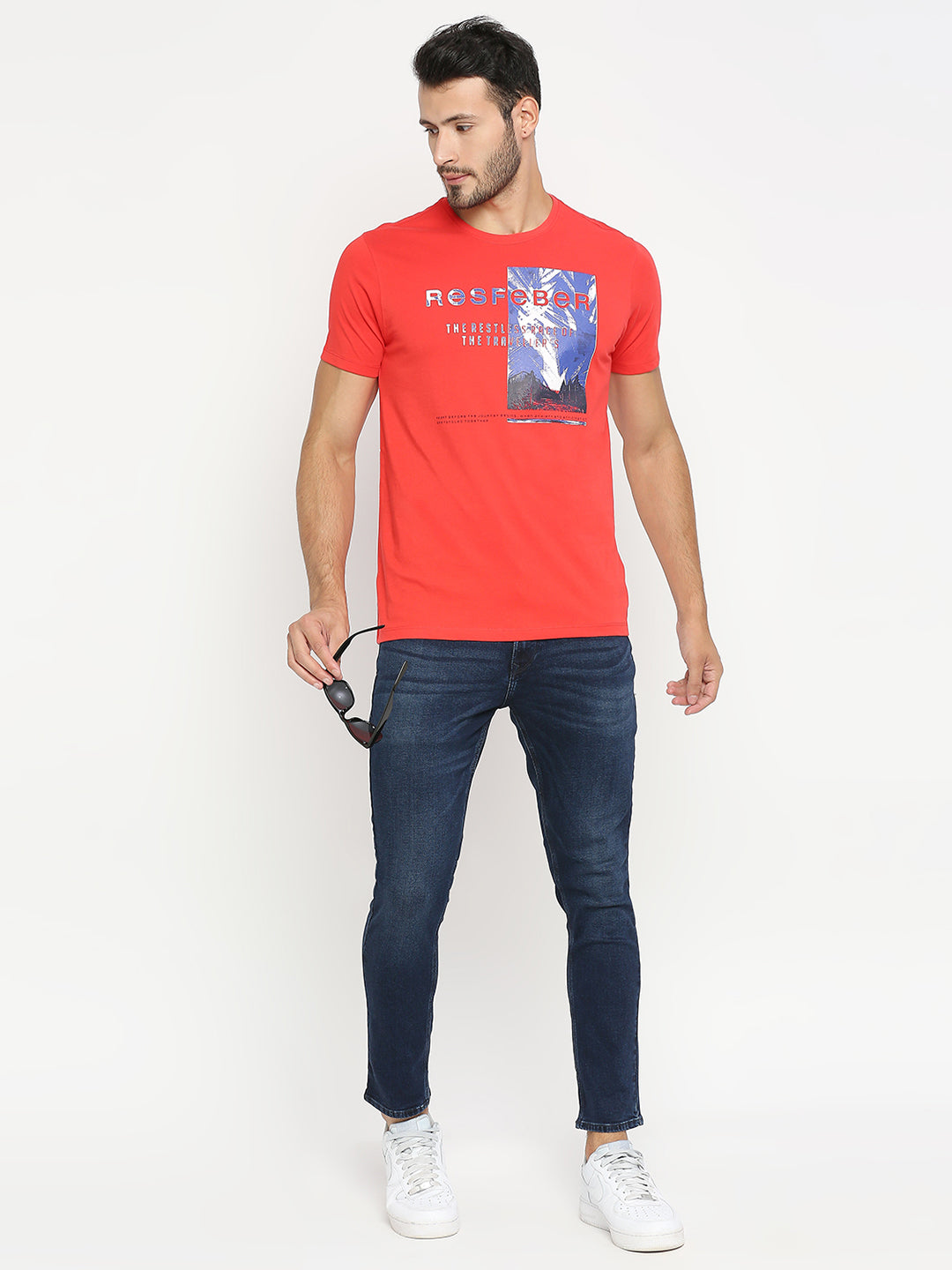 Spykar Coral Cotton Half Sleeve Printed Casual T-Shirt For Men