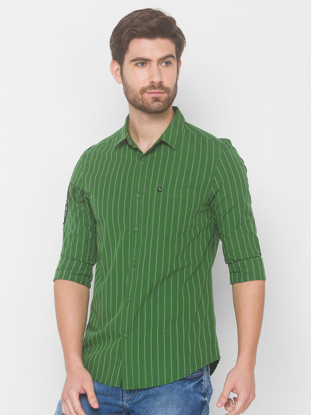 Spykar Men Cactus Green Cotton Slim Fit Shirt