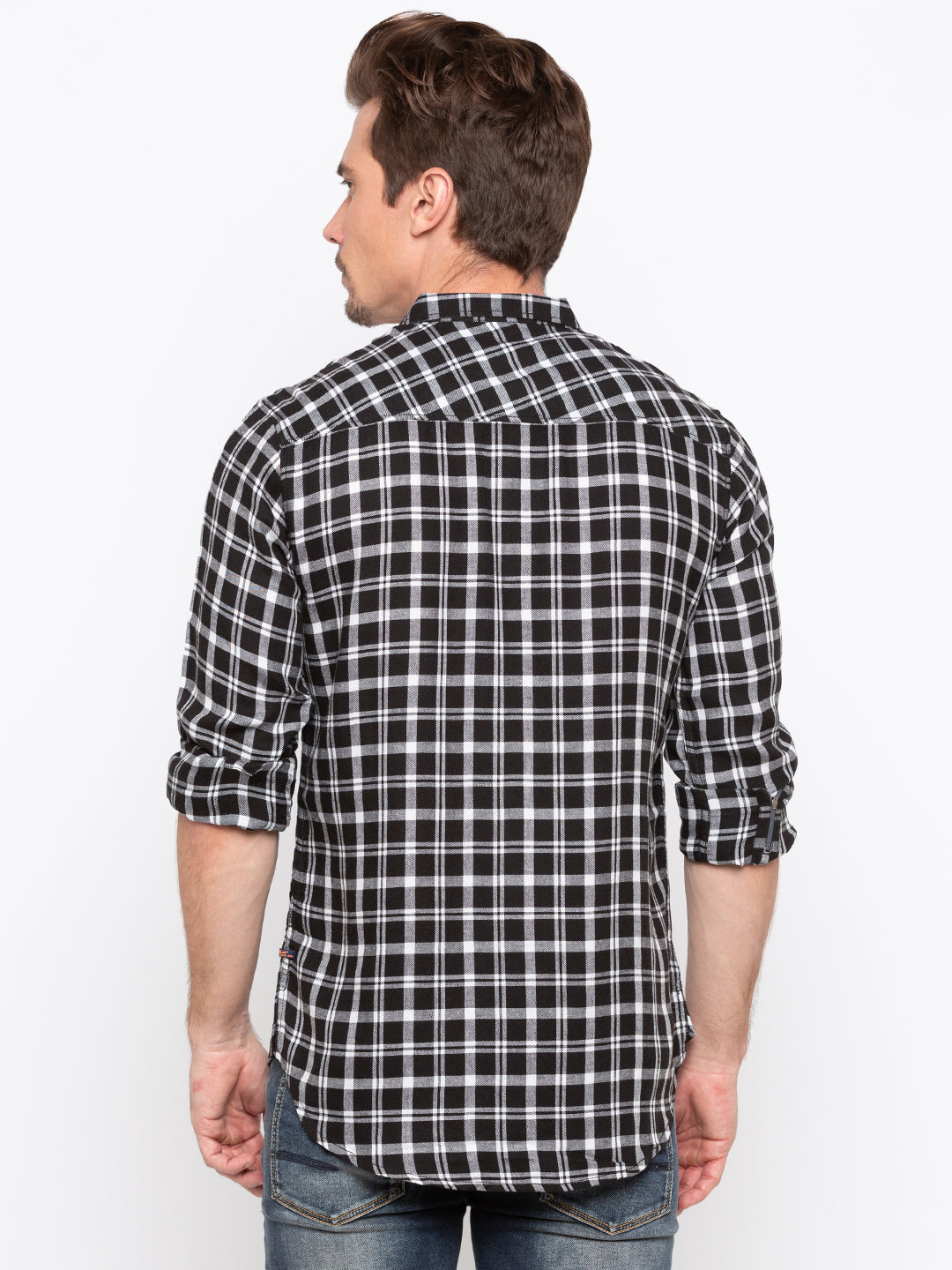 Spykar Men Black Checked Slim Fit Casual Shirt