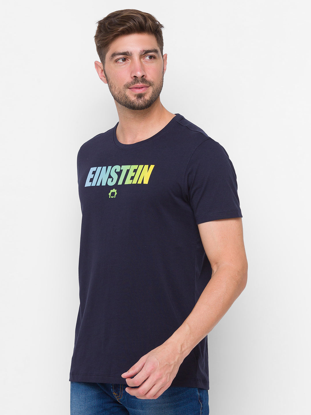 Albert Einstein Spykar Men Blue Cotton Slim Fit Round Neck T-Shirt