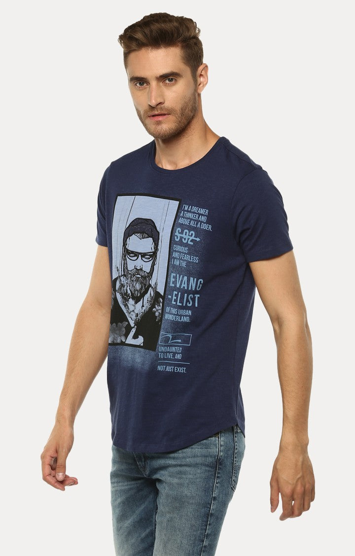 Spykar Navy Blue Printed Slim Fit Men T-Shirts